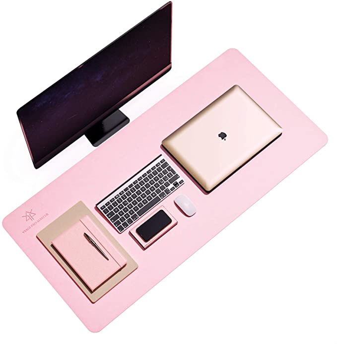 Photo 1 of Leather Desk Pad, Non-Slip Office Desk Pad Protector, Easy Clean Waterproof Desk Blotter, Non-Sticky Laptop Desk Writing Mat Mouse Pad (Pink, 35.4" x 17")