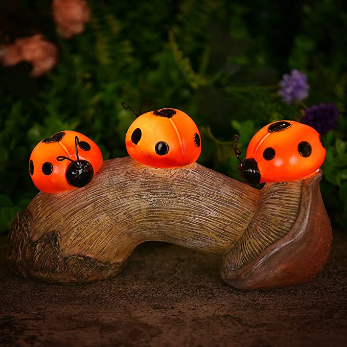 Photo 1 of Cute Ladybug on a mushroom Solar Lights Outdoor Garden Decor, Lawn Ornaments Solar Powered Outdoor Waterproof Garden Decorations for Patio, Yard, Pond