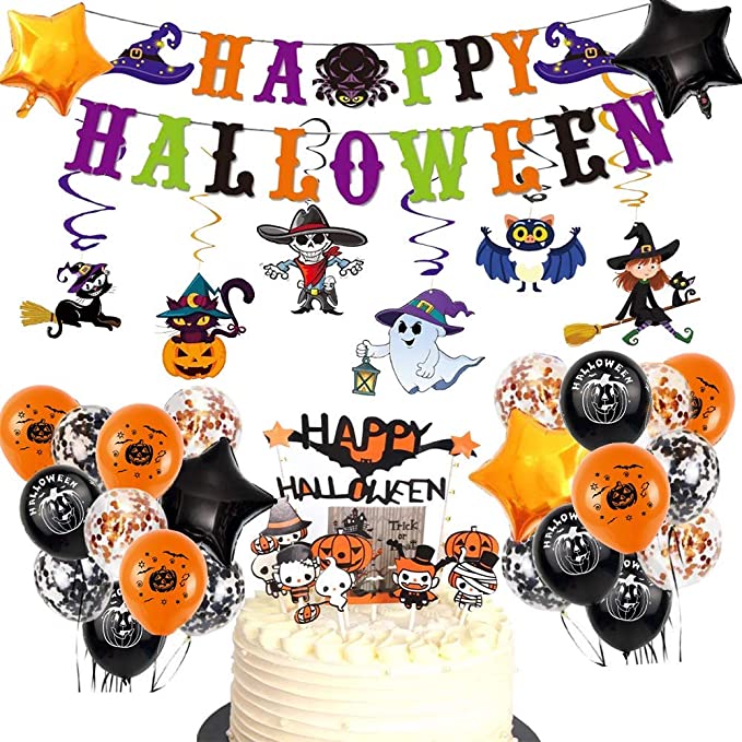 Photo 1 of 2PC LOT
Halloween Party Decoration Supplies Include Happy Halloween Banner, Latex Balloons, Hanging Swirl and Paper Garlands (41Pcs) for Halloween Party Bar Home Decor Supplies, 2 COUNT