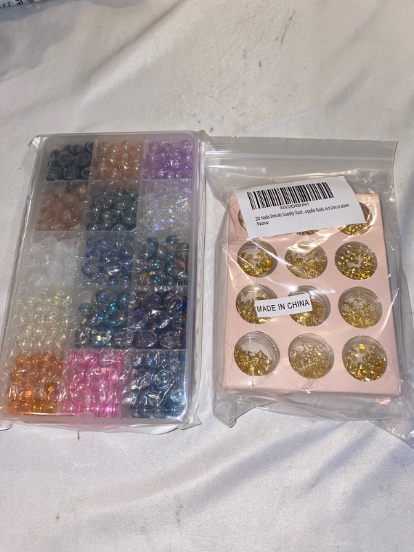 Photo 2 of 2PC LOT
Unique Beads for Jewelry Making, Lucky Goddness 450pcs 8mm Round Glass Beads AB Colorful Crystal Beads, with 2 Kind of Frosted Beads- Perfect for Hand Crafts, DIY Bracelet, Necklaces, Dolls

3D Nails Decals Supply Studs Gold Nail Art Decorations 1