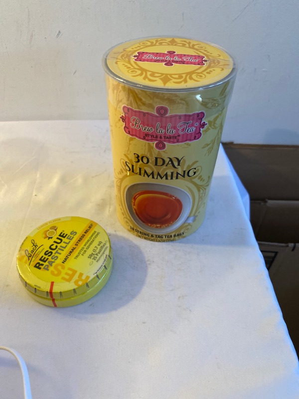 Photo 3 of 2PC LOT
Brew La La 30 Day Slimming Tea, EXP 08/2022

Bach RESCUE PASTILLES, Lemon Flavor, Natural Stress and Occasional Anxiety Relief Lozenges, Homeopathic Flower Remedy, Holiday Gift for Him or Her, Vegetarian, Gluten and Sugar-Free, 35 Count, EXP 10/20