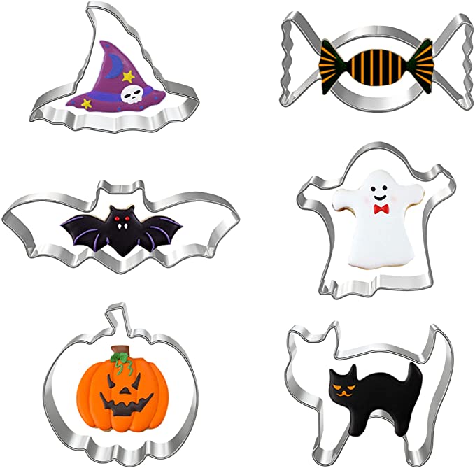 Photo 2 of 2PC LOT
Halloween Cookie Cutters, 5 Pcs Metal Holiday Cookie Cutters for Kids,Ghost Bat Pumpkin Head Witch House

Large Halloween Cookie Cutters, 6 Pcs Metal Cookie Cutters Shapes Set, Pumpkin, Cat, Candy, Ghost, Bat