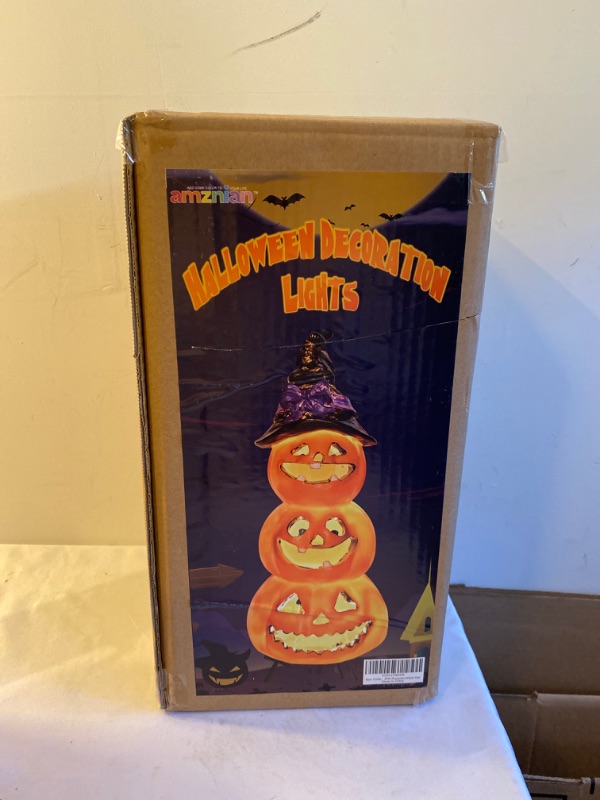 Photo 2 of 12 Inch Tall Resin Pumpkins with Witch Hat Halloween Decorations Indoor Light with Battery or USB Powered, Halloween Decor Jack O Lanterns, Night Table Light Lamp for Kids Room, Bedroom, Party Decor