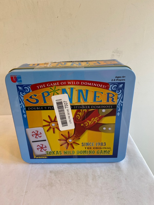 Photo 2 of Spinner: The Game of Wild Dominoes, Double 9 Set Plus 11 Wild Spinner Tiles Board Game, Tin Box Carrying Case