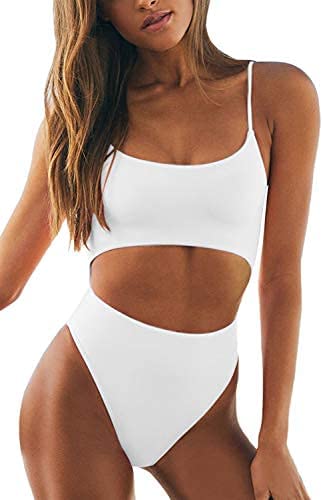 Photo 1 of BACK TIE 1PC BATHING SUIT WHITE, SIZE S