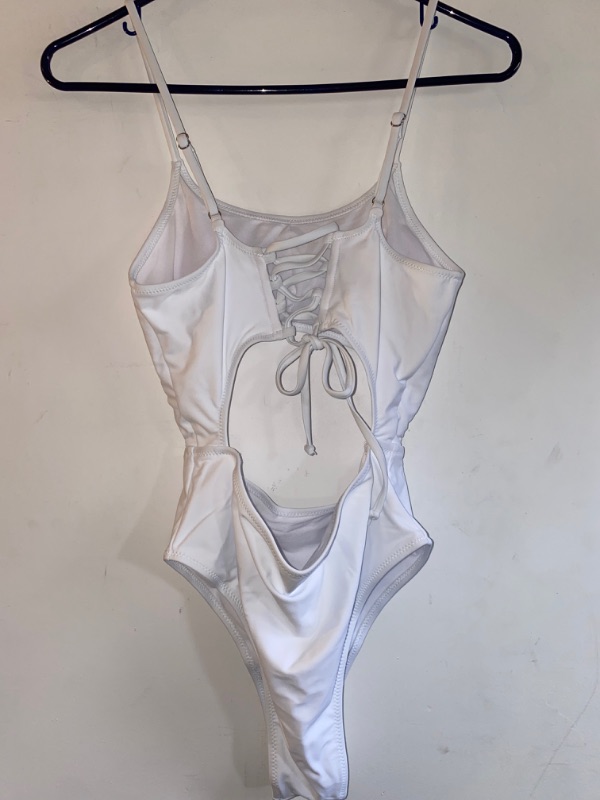 Photo 2 of BACK TIE 1PC BATHING SUIT WHITE, SIZE S