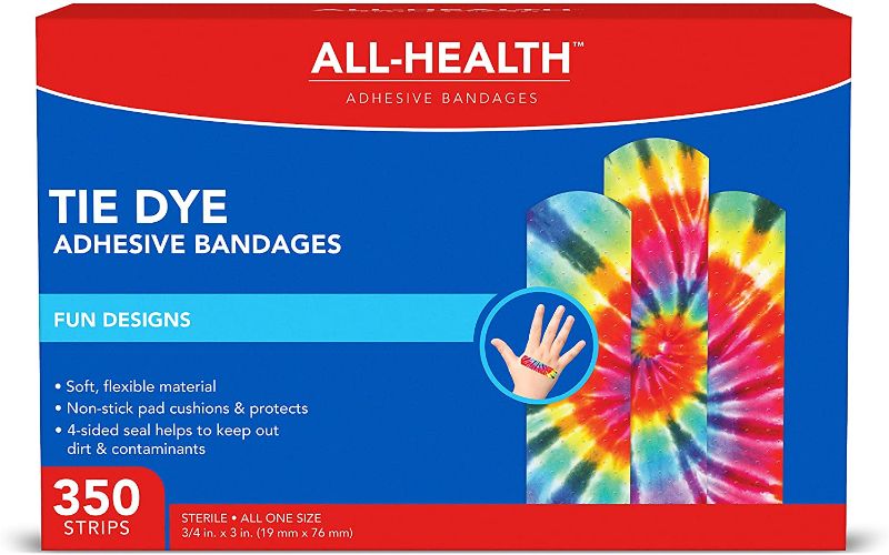 Photo 1 of 2PC LOT
All Health Tie Dye Adhesive Bandages.75 in x 3 in, 350 ct | Fun Colorful Designs for Minor Cuts & Scrapes, First Aid, and Wound Care

All Health Antibacterial Sheer Adhesive Pad Bandages, 3 in x 4 in, 30 ct | Helps Prevent Infection, Extra Large C