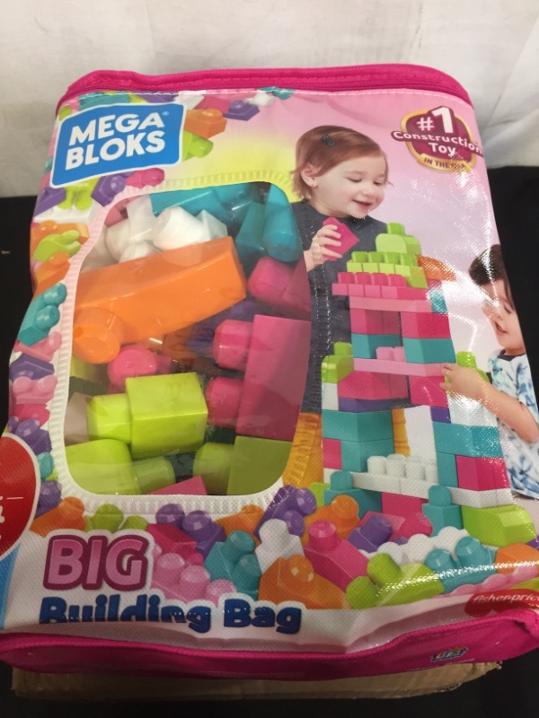 Photo 2 of Mega Bloks First Builders Big Building Bag with Big Building Blocks, Building Toys for Toddlers (80 Pieces) - Pink Bag
