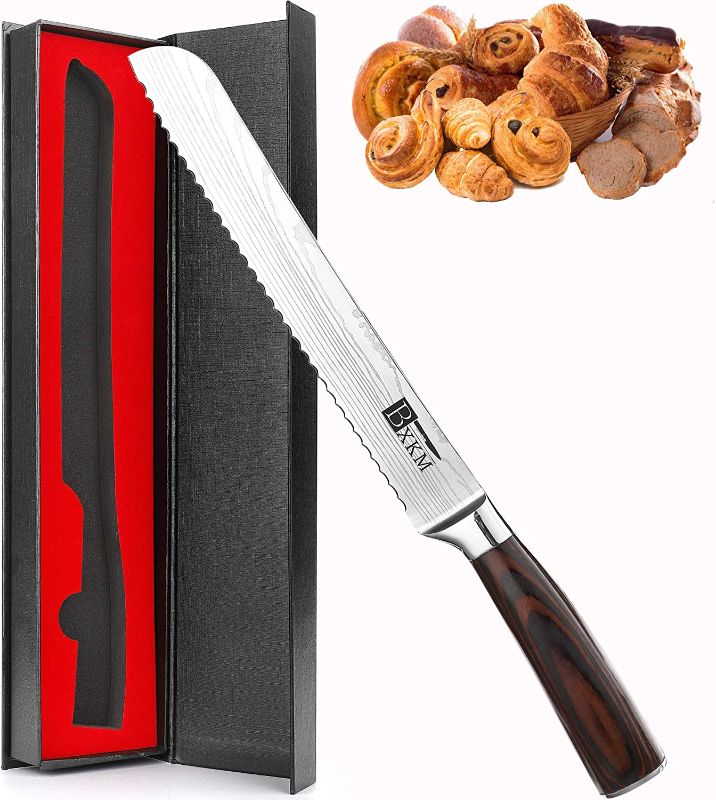 Photo 1 of Bread Knife- BXKM Super Sharp 8 Inch Serrated Knife,German High Carbon Stainless Steel- Ergonomic Handle- Durable Bread Slicer For All Types of Bread
