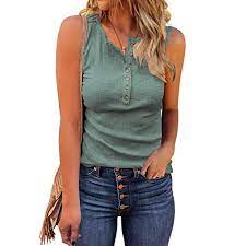 Photo 1 of LOLONG Womens Henley Tank Top Summer Slim Fit Blouse Button Down Sleeveless Shirts, LIGHT BLUE, SIZE M