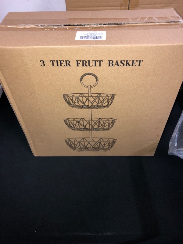 Photo 2 of 3 Tier Fruit Basket - French Country Wire Baskets by REGAL TRUNK & CO. | Three Tier Wire Basket Stand for Storing Veggies, Bread & More | Tiered Fruit Basket for Countertop or Hanging | Metallic Frame
