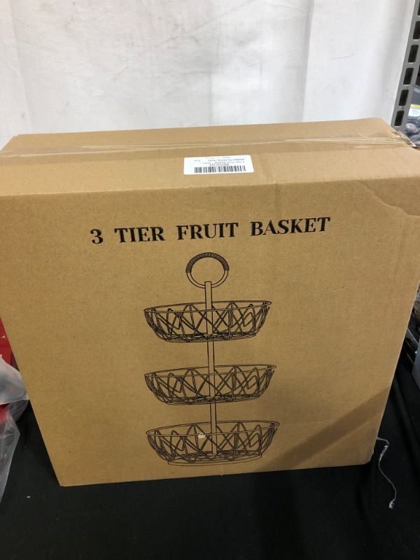 Photo 2 of 3 Tier Fruit Basket - French Country Wire Baskets by REGAL TRUNK & CO. | Three Tier Wire Basket Stand for Storing Veggies, Bread & More | Tiered Fruit Basket for Countertop or Hanging | Metallic Frame
