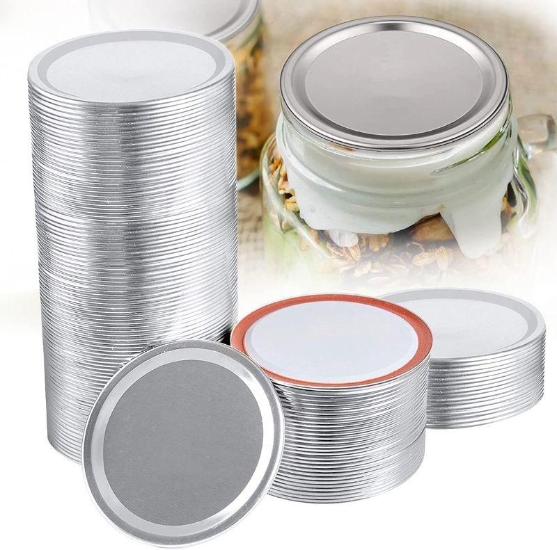 Photo 1 of (100-Count) Canning Lids, Regular Mouth Mason Jar Lids, Leak Proof Split-type Lids with Silicone Seals Rings for Kerr and Ball Canning Jars, Food Storage, 2 COUNT