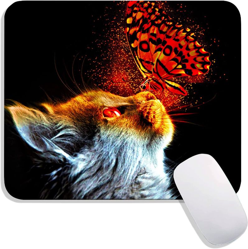 Photo 1 of Hokafenle Square Mouse Pad Cute Cat, Red Butterfly Premium-Textured Custom Mouse Mat Design,Washable Mousepads Lycra Cloth,Non-Slip Rubber Base Computer Mousepad Personalized for Wireless Mouse 2 COUNT