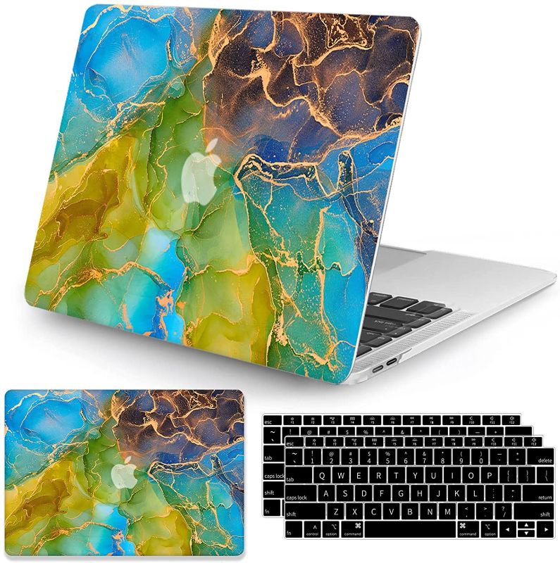 Photo 1 of Seorsok Compatible with MacBook Air 13 Inch Model M1 A2337 A1932 A2179 Touch ID 2020 2019 2018 Release Plastic Hard Shell Case Half Marble Protective Cover with 2 Pieces Keyboard Cover
