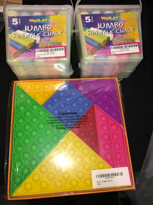 Photo 1 of 3PC LOT
5 COLOR JUMBO SIDEWALK CHALK, 2 COUNT
POP IT FIDGET BLOCKS 