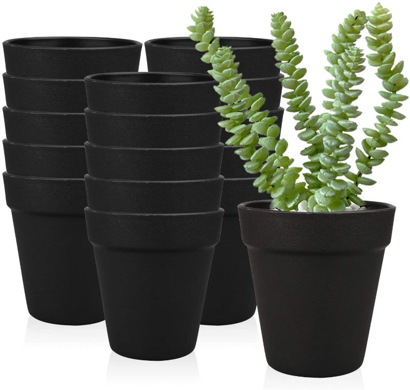 Photo 1 of 3.7 Inches Plastic Plant Pots Gardening Containers Planters Perfect for Indoor and Outdoor Decoration, Garden, Kitchen, Flower, Succulents, Set of 16(Black)
