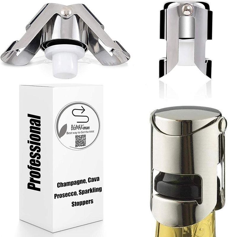 Photo 1 of 
Champagne Sealer Stopper, BGMAX 3 Pack Stainless Steel Sparkling Wine Bottle Plug Sealer Set with a Longer Sealing Plug, Gifts Accessories for Champagne, 2 COUNT
