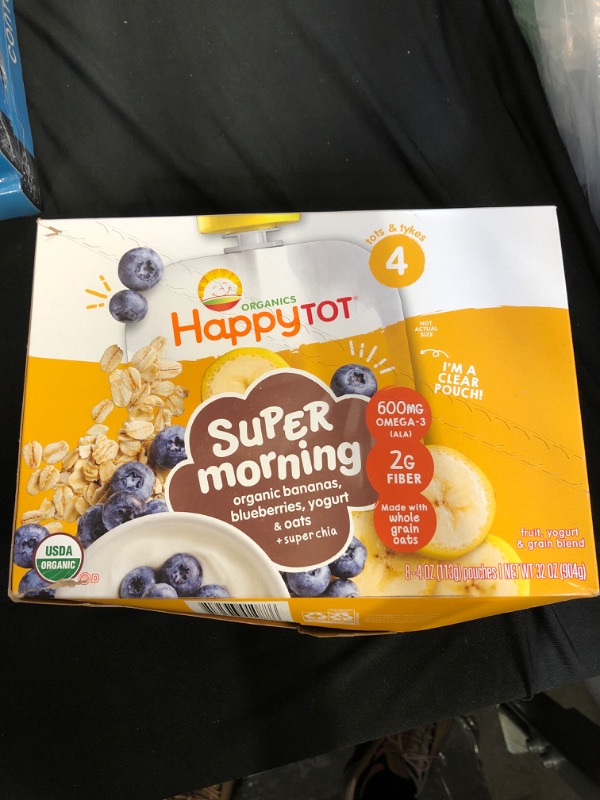 Photo 3 of Happy Tot Organics Stage 4 Super Morning Organics Bananas Blueberries Yogurt & Oats + Super Chia, 4 Ounce Pouch (Pack of 8) packaging may vary EXP 01/28/2023
