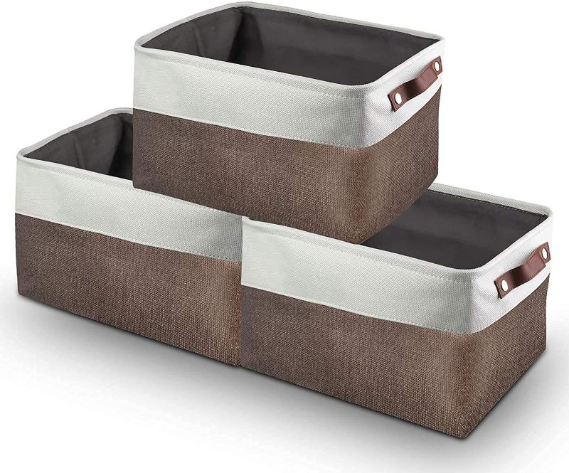 Photo 1 of Awekris Cube Storage Bins, Rectangular Storage Baskets Shelves with Handles, Foldable Fabric Cube Storage For Home Office Closet Utility Room, Large 3-Pack (Coffee)
