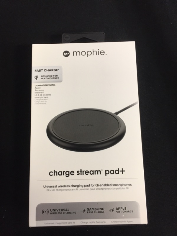 Photo 2 of mophie Charge Stream Pad+ - 10W Qi Wireless Charge Pad - Made for Apple iPhone Xr, Xs Max, Xs, X, 8, 8 Plus, Samsung, and Other Qi-Enabled Devices - Black

