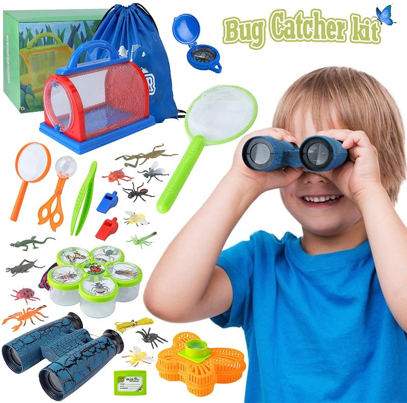 Photo 1 of Outdoor Kids Nature Explorer Kit Set, Bug Catcher Kit with Flashlight, Binoculars and Butterfly Net, Outdoor Toys Adventure Kit for Camping Hiking, Great Gift for Kids Boys & Girls (Outdoor set(blue))
