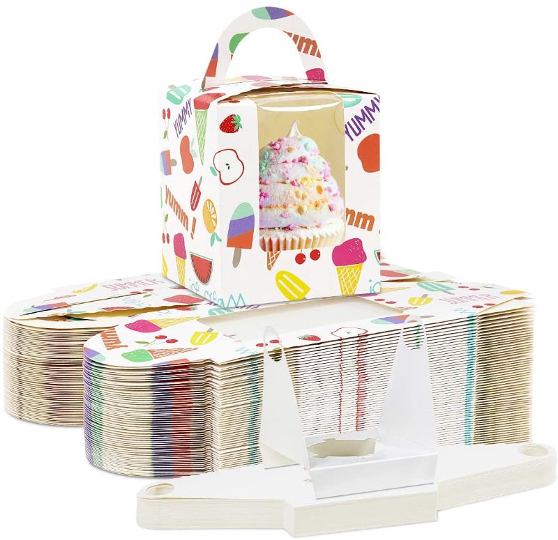 Photo 1 of Ice Cream Cupcake Boxes, Single Cupcake Carriers Individual Cupcake Containers Fruit Cupcake Holder Boxes Muffin Pastry Container with Window Handle Cupcake Gift Box for Holiday Christmas 50Pcs
FACTORY SEALED