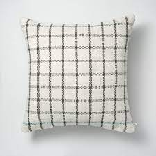 Photo 1 of 24" x 24" Windowpane Plaid Indoor/Outdoor Throw Pillow Gray/Teal/Cream - Hearth & Hand™ with Magnolia
