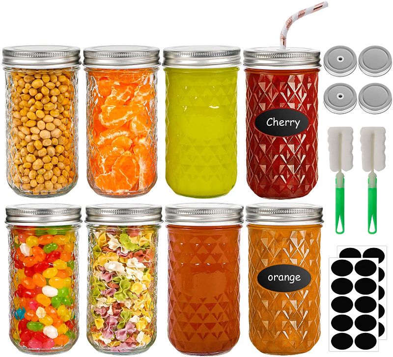 Photo 1 of 12oz Mason Jars, 8pcs Wide Mouth Glass Canning Jars with Metal Airtight Lids for Food Storage, Canning and Spice
