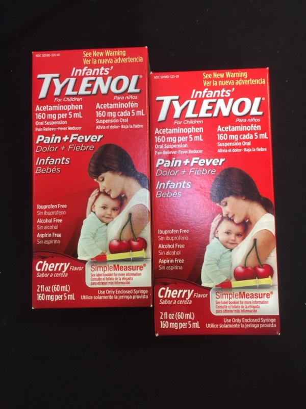 Photo 2 of 2 pack Infants' Tylenol Acetaminophen Liquid Medicine, Cherry, 2 fl. oz
exp - 3 -22 
