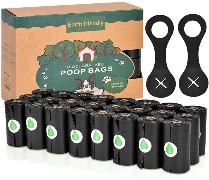 Photo 1 of 360PCS Dog Poop Bags, Strong Waste Bag Doggy Bags, Extra Thick Poop Bags for Walking Dog With 2PCS Silicone Dog Poop Bag Holder, 360 Bags in Total, Lavender-Scented Black
