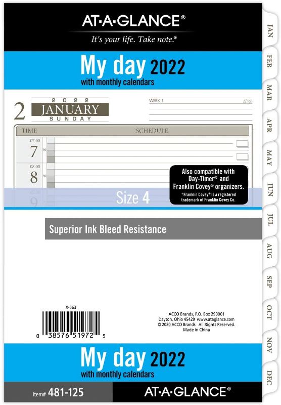 Photo 1 of 2022 Daily Planner Refill by AT-A-GLANCE, 12010 Day-Timer, 5-1/2" x 8-1/2", Size 4, Desk Size, One Page per Day, Loose-Leaf (481-125)
