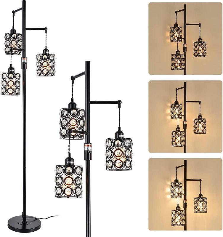 Photo 1 of Airposta Industrial Floor Lamp with On/Off Dimmable Switch, 3-Head Rustic Glass Crystal Tall Tree Standing Lamp, 40W Farmhouse Torchiere Floor Lamp Light for Living Room, Reading, Office, Bedroom,Home
