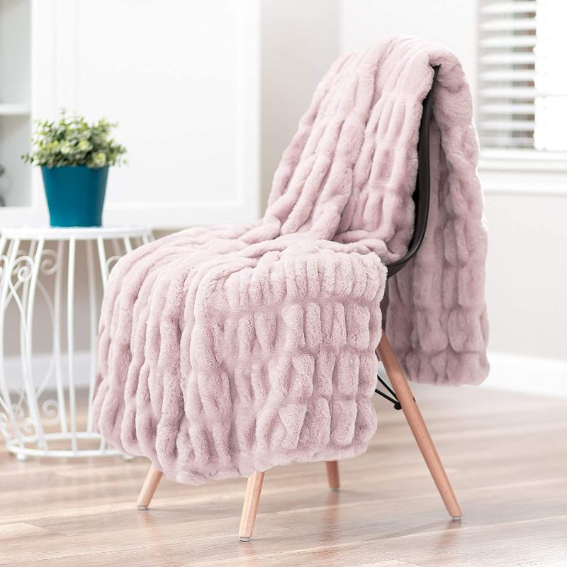 Photo 1 of Chanasya Ruched Luxurious Soft Faux Fur Throw Blanket - Fuzzy Plush and Elegant with Reversible Mink Blanket for Sofa Chair Couch Living Room Birthday Gift and Home Decor (50x65 Inches) Tan Rose
