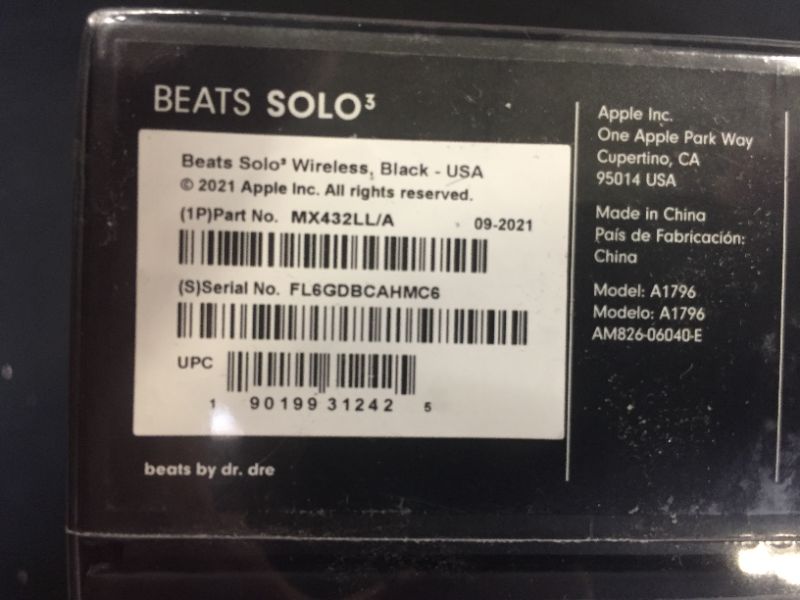 Photo 5 of Beats Solo3 Wireless On-Ear Headphones - Apple W1 Headphone Chip, Class 1 Bluetooth, 40 Hours of Listening Time, Built-in Microphone - Black (Latest Model)
factory sealed 