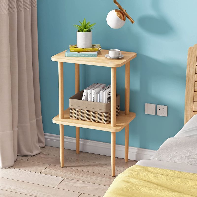 Photo 1 of EXILOT Solid Wood Side Table, 2-Tier End Table with Storage Shelves
