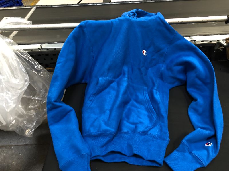 Photo 2 of Champion Reverse Weave Small Logo Blue Hoodie---X-SMALL