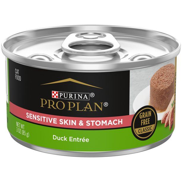 Photo 1 of (24 Pack) Purina Pro Plan Sensitive Stomach, Grain Free Wet Cat Food, SPECIALIZED Sensitive Skin & Stomach Duck Entree, 3 oz. Pull-Top Cans---BEST BEFORE MARCH 2023---