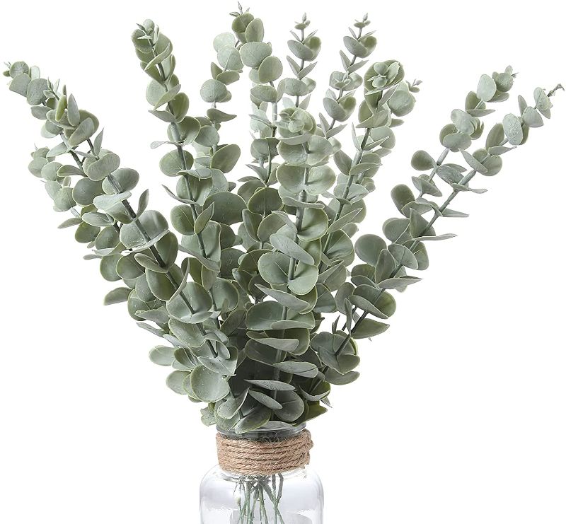 Photo 1 of 12pack Eucalyptus Stems Real Touch Leaf Fake Greenery DecorREAL Plants  Eucalyptus Leaves Wedding Bouquet Dining Table Centerpiece Home Decor (Green)