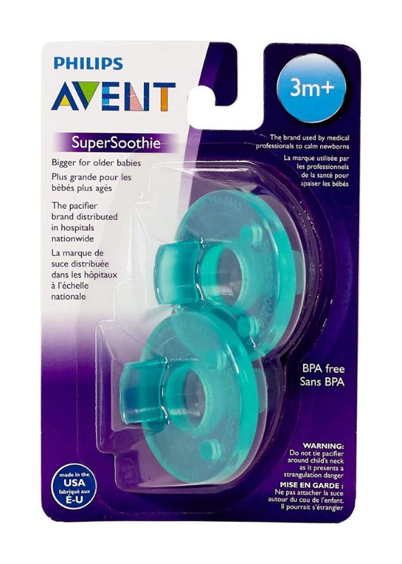 Photo 1 of 2 PACKS OF Philips Avent Super Soothie Pacifier, Green, 3+ months, 2 Pack, SCF192/05
