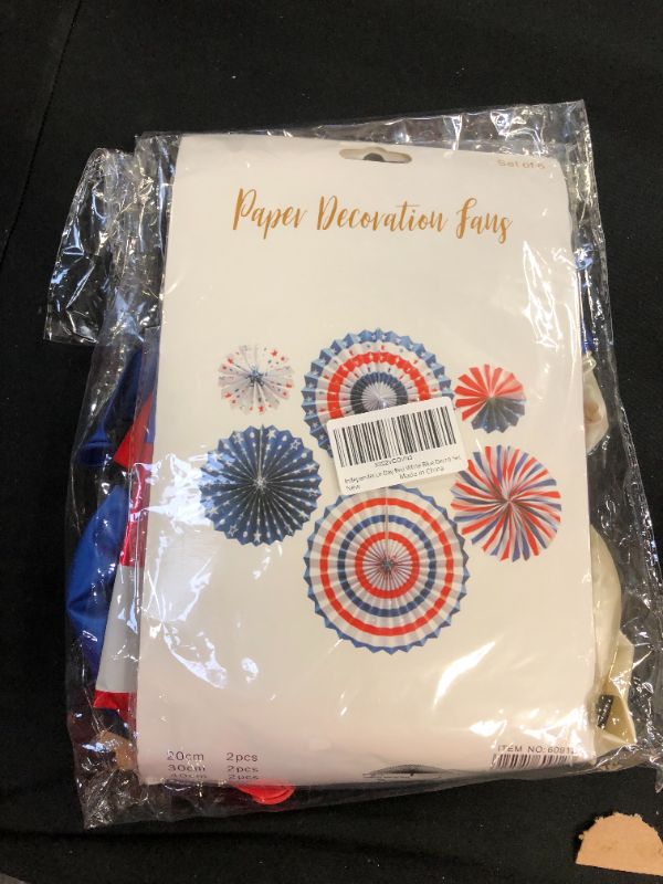 Photo 3 of  4th/Fourth of July Patriotic Decorations Set - Red White Blue Paper Fans,USA Flag Pennant
