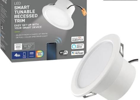 Photo 1 of 4 in. T20 Smart Hubspace Color Selectable CCT Integrated LED Recessed Light Trim Works with Amazon and Google
