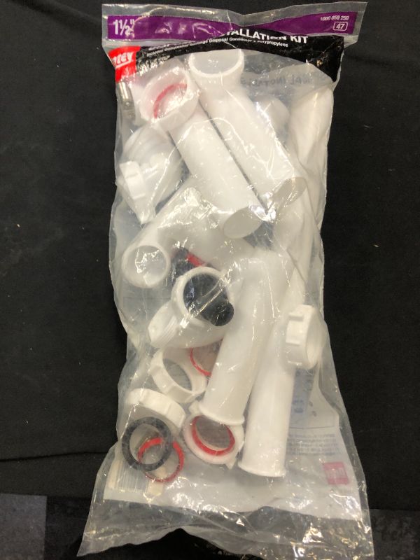 Photo 1 of 1-1/2 in. White Plastic Slip-Joint Garbage Disposal Install Kit with Dishwasher Garbage Disposal Connector
