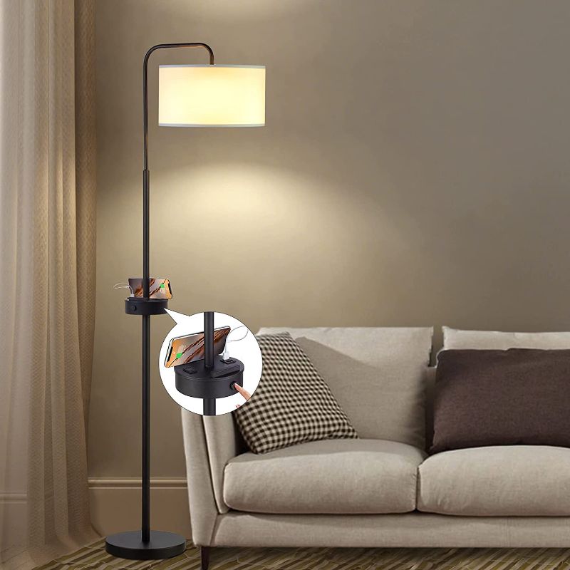 Photo 1 of Black Floor Lamp for Living Room, LED Touch Floor Lamp with 2 USB Charging Ports & AC Outlet, Retro Floor Lamp, Vintage Tall Pole Standing Floor Lamp for Bedroom, Office(8W LED Bulb Included)
