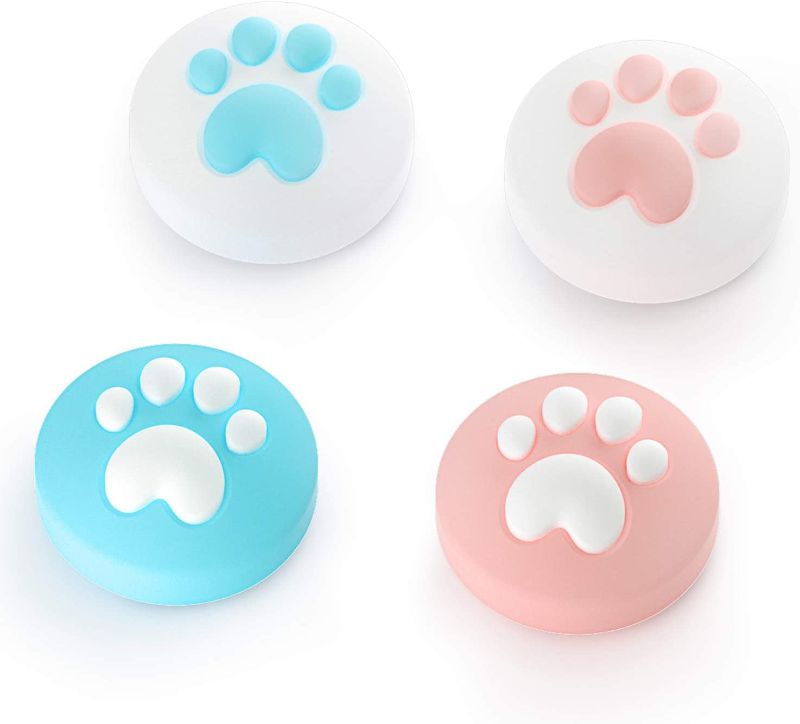 Photo 1 of 2x LeyuSmart Cat Claw Design Thumb Grip Caps, Joystick Cap for Nintendo Switch & Lite, Soft Silicone Cover for Joy-Con Controller (Pink&Blue)
