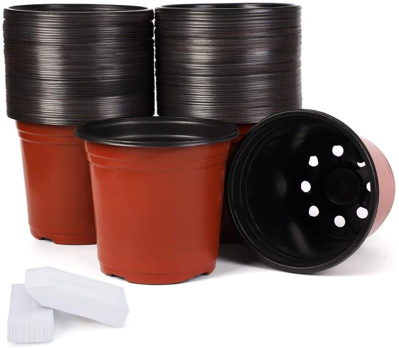 Photo 1 of 100-Pack 6 Inch Plastic Plant Nursery Pots Come with 100 Pcs Plant Labels, Seedling Flower Plant Container and Seed Starting Pots