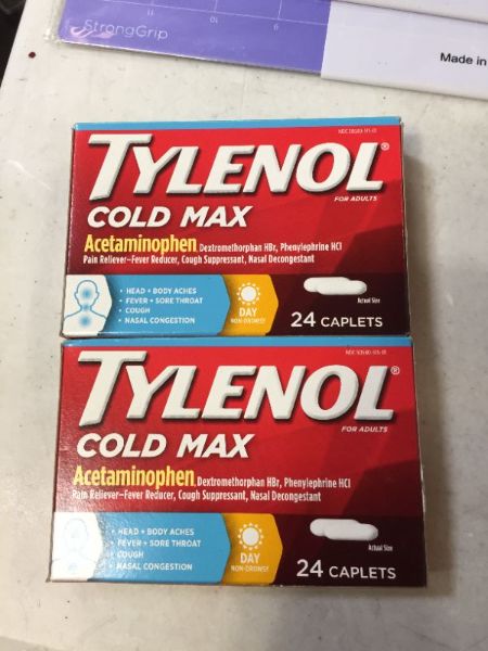 Photo 2 of 2x Tylenol Cold Max Daytime Non-Drowsy Cold and Flu Relief, Acetaminophen, 24 ct
