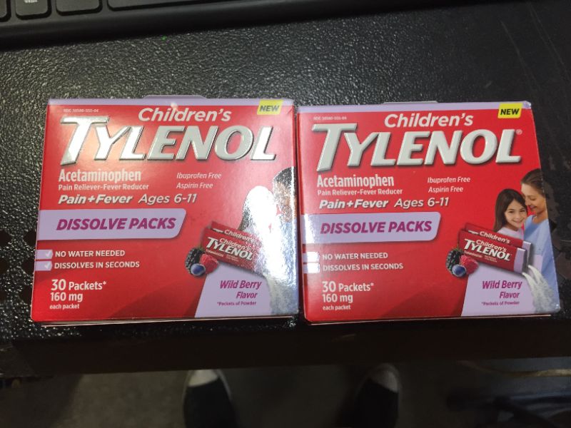 Photo 2 of 2x Children's Tylenol Dissolve Powder Packets with 160 mg Acetaminophen, Wild Berry, 30 ct
