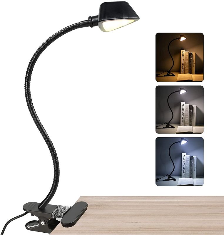 Photo 1 of Vekkia Clip on Light,Reading Light Clip to Headboard/Light Color Changeable/Night Bed Reading Lamp Clip on Desk and Computer,12 LED 3 Colors x 10 Adjustable Brightness (Triangle)
