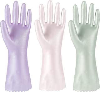 Photo 1 of 2 packs of G Store rubber cleaning gloves, 3 pairs of PVC household gloves, with cotton flocking lining, large gloves, waterproof, non-slip, reusable
